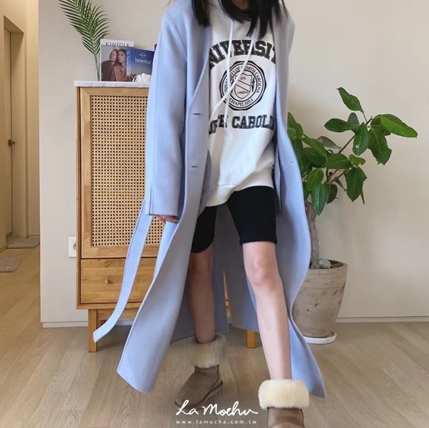 (限量商品)手袖車標羊絨綁帶大衣